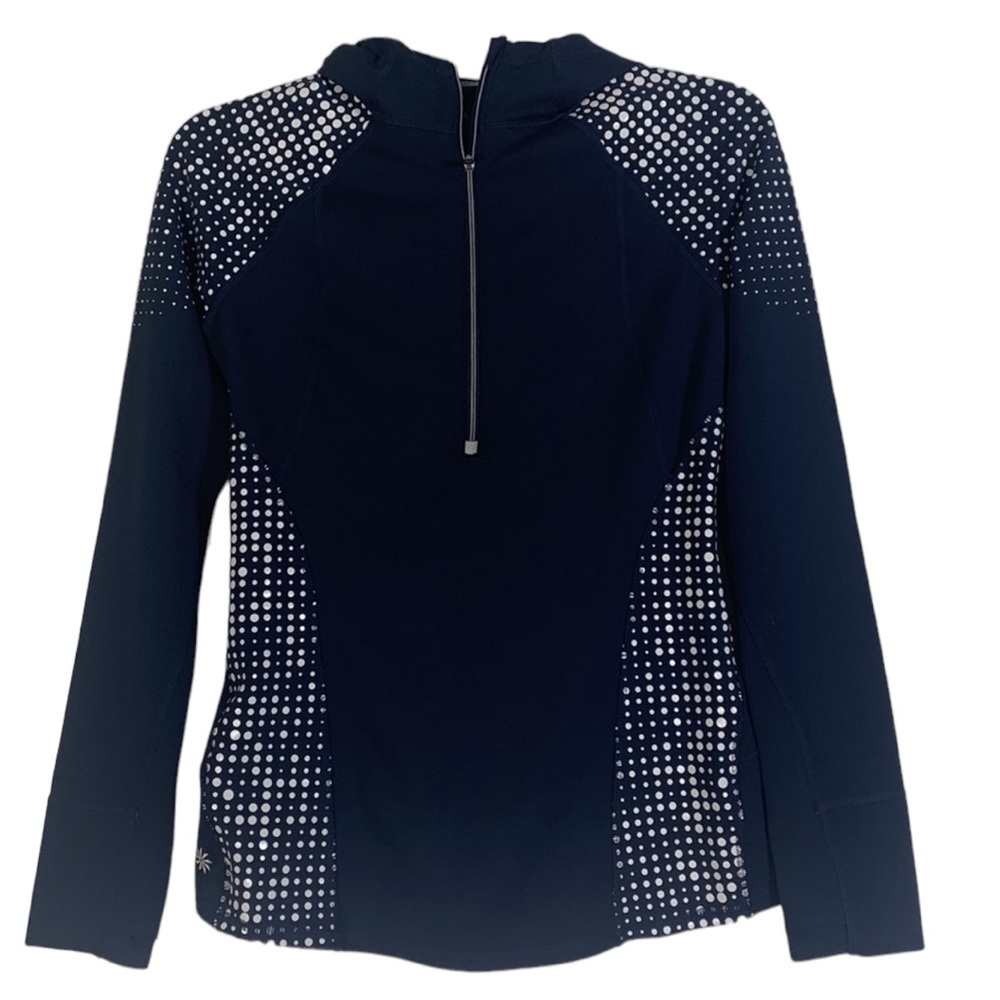 🌸2/$25 Athleta Navy Running Wild Half-zip Hoodie 2.0 White Polka Dots - Picture 3 of 11